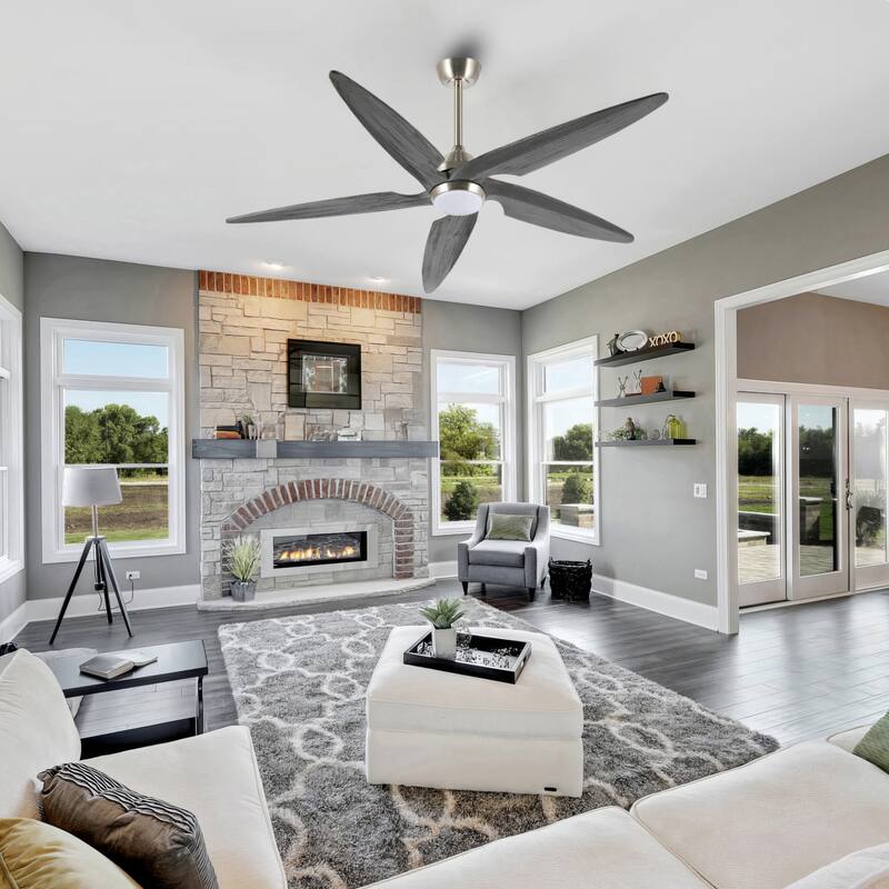 GetLedel 54" Solid Wood 5-Blade Ceiling Fan with Dimmable LED and Remote Control