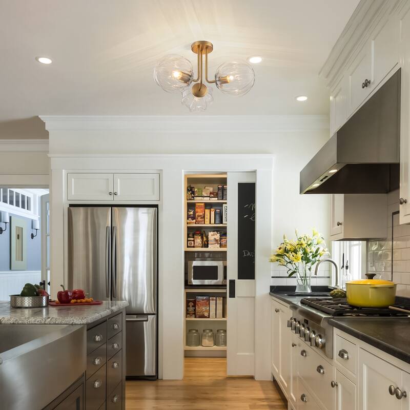 3-Light Contemporary Semi Flush Mount with Ripple Glass