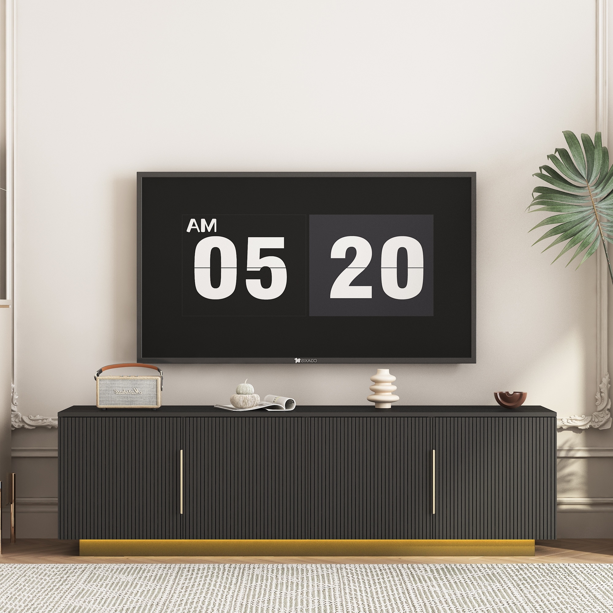 Modern MDF TV Stand with 16 Color LED Lights and Storage Entertainment Center Black by GDFStudio