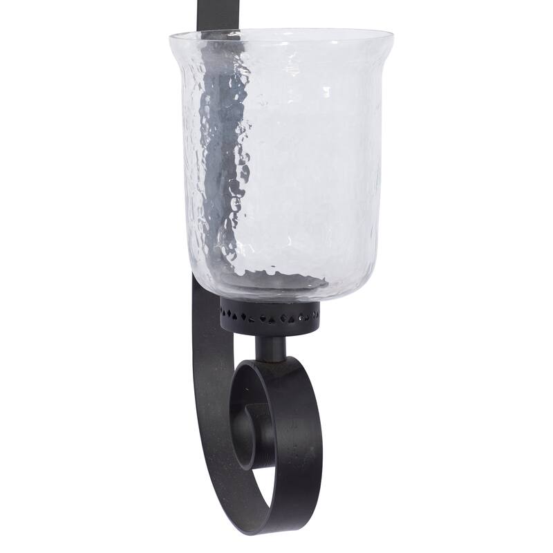 Metal Scroll Handmade Pillar Wall Sconce - Black - Roche River Decor - 7"W x 9"L x 31"H