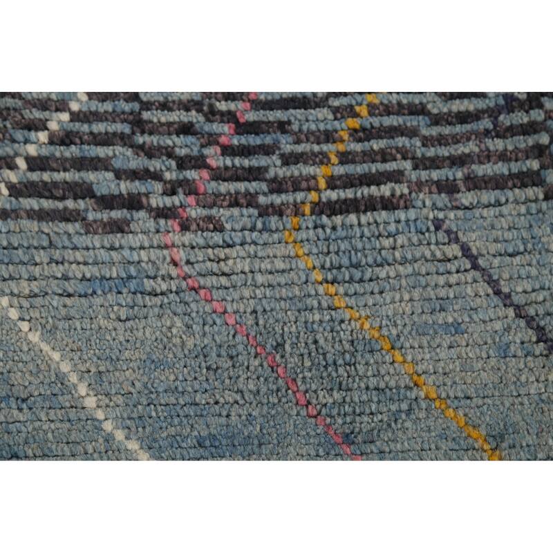 Striped Moroccan Oriental Area Rug Hand-Knotted Wool Carpet - 6'7"x 10'10"