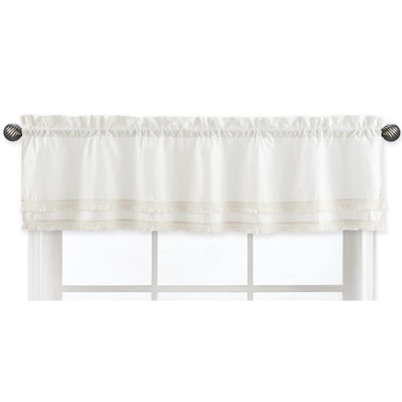 Boho Fringe Window Curtain Valance - Ivory Off White Beige Modern Bohemian Farmhouse Southwest Shabby Chic Bohemian Diamond