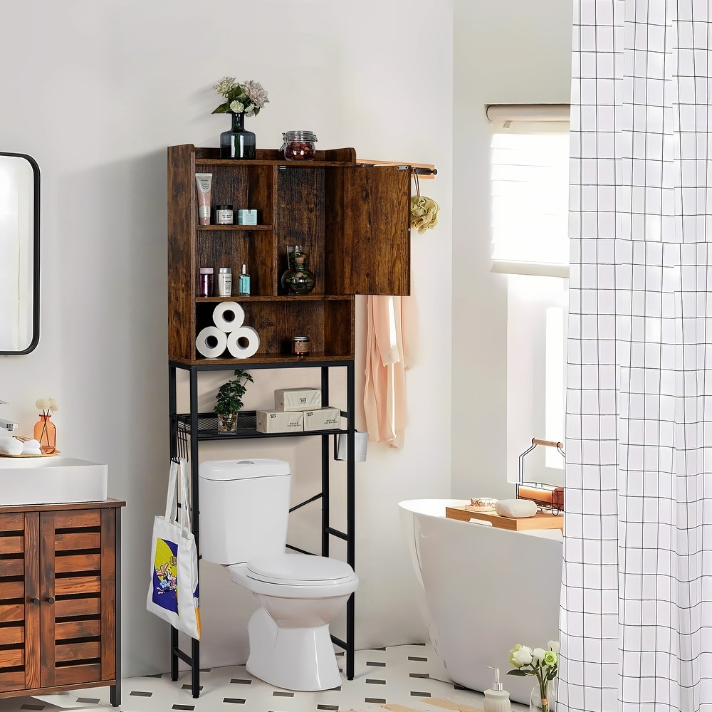 Kalrin 4-Tier Over-The-Toilet Storage Rack, Adjustable Shelf and Basket,  Freestanding Bathroom Organizer Shelf for All Rooms, Space-Saving Bathroom