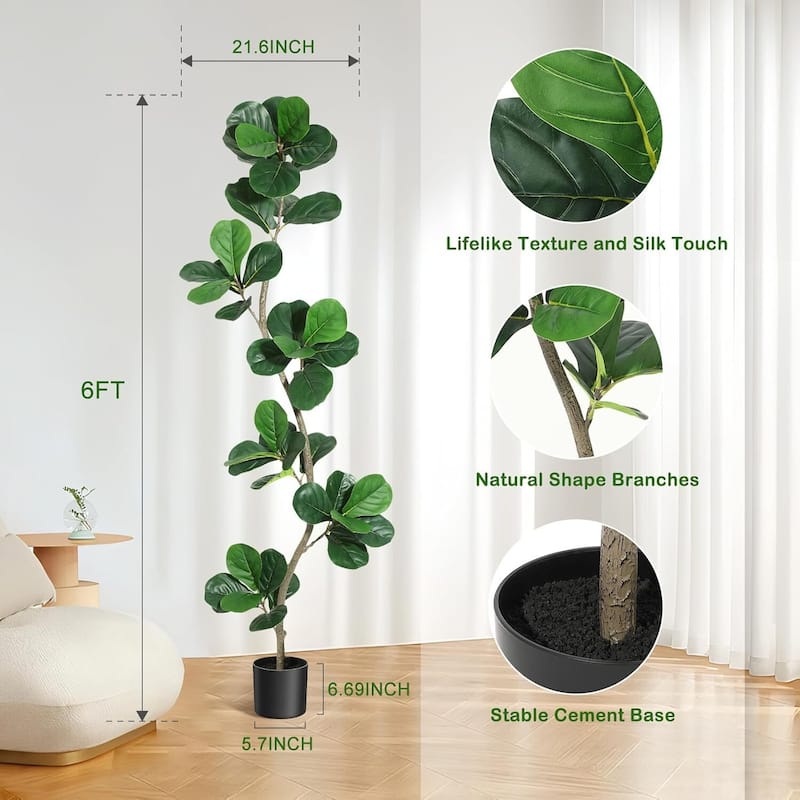 Artificial Fiddle Leaf Fig Tree, Fake Plant for Home Decor with Black Base