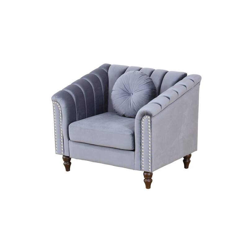 Modern Upholstered Single Sofa with Ergonomic Back & Solid Wood Legs