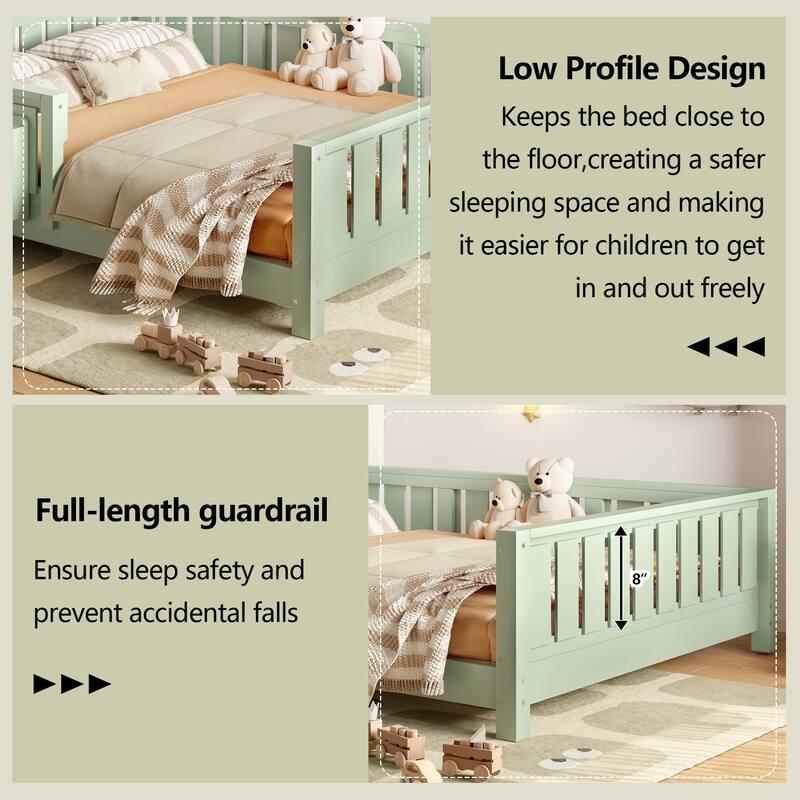 Full bed with built-in bookshelf and high-quality safety guardrail