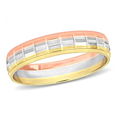 Miadora 4mm Textured Wedding Band in 10K 3-Tone Gold