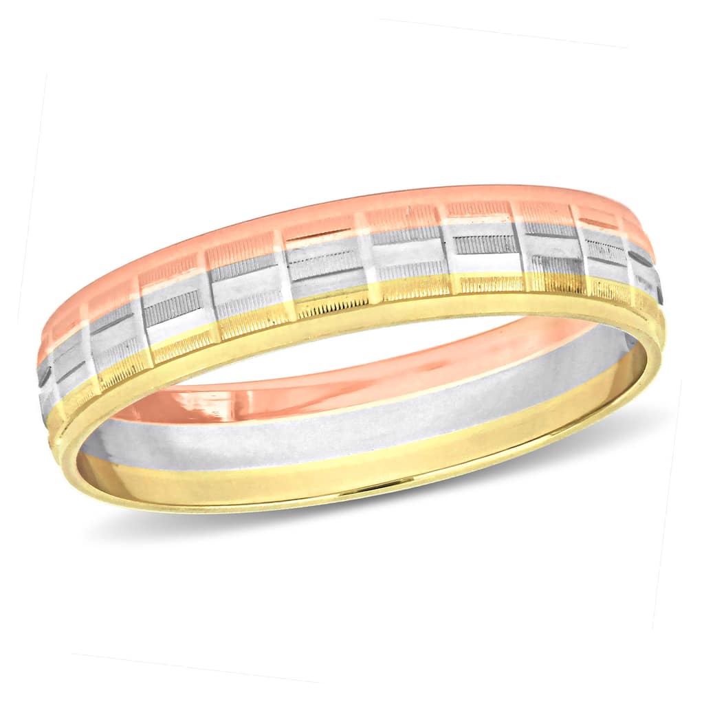 Miadora 4mm Textured Wedding Band in 10K 3-Tone Gold