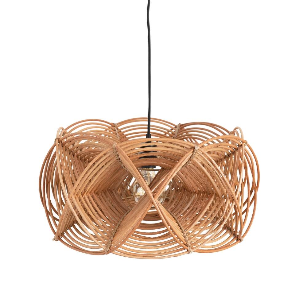 Woven Rattan Ceiling Light - 19.7"L x 19.7"W x 11.0"H