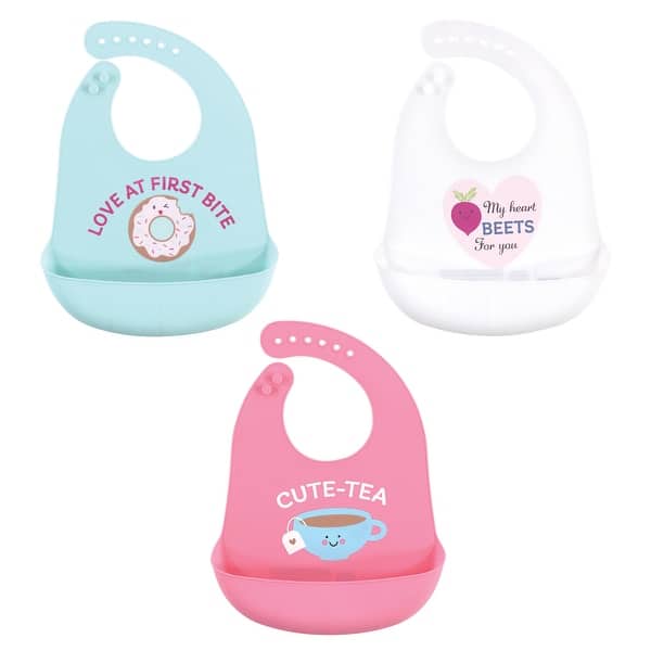 slide 1 of 1, Hudson Baby Infant Girl Silicone Bibs 3pk, Cute-Tea, One Size - Cute-Tea - One Size One Size - Cute-Tea