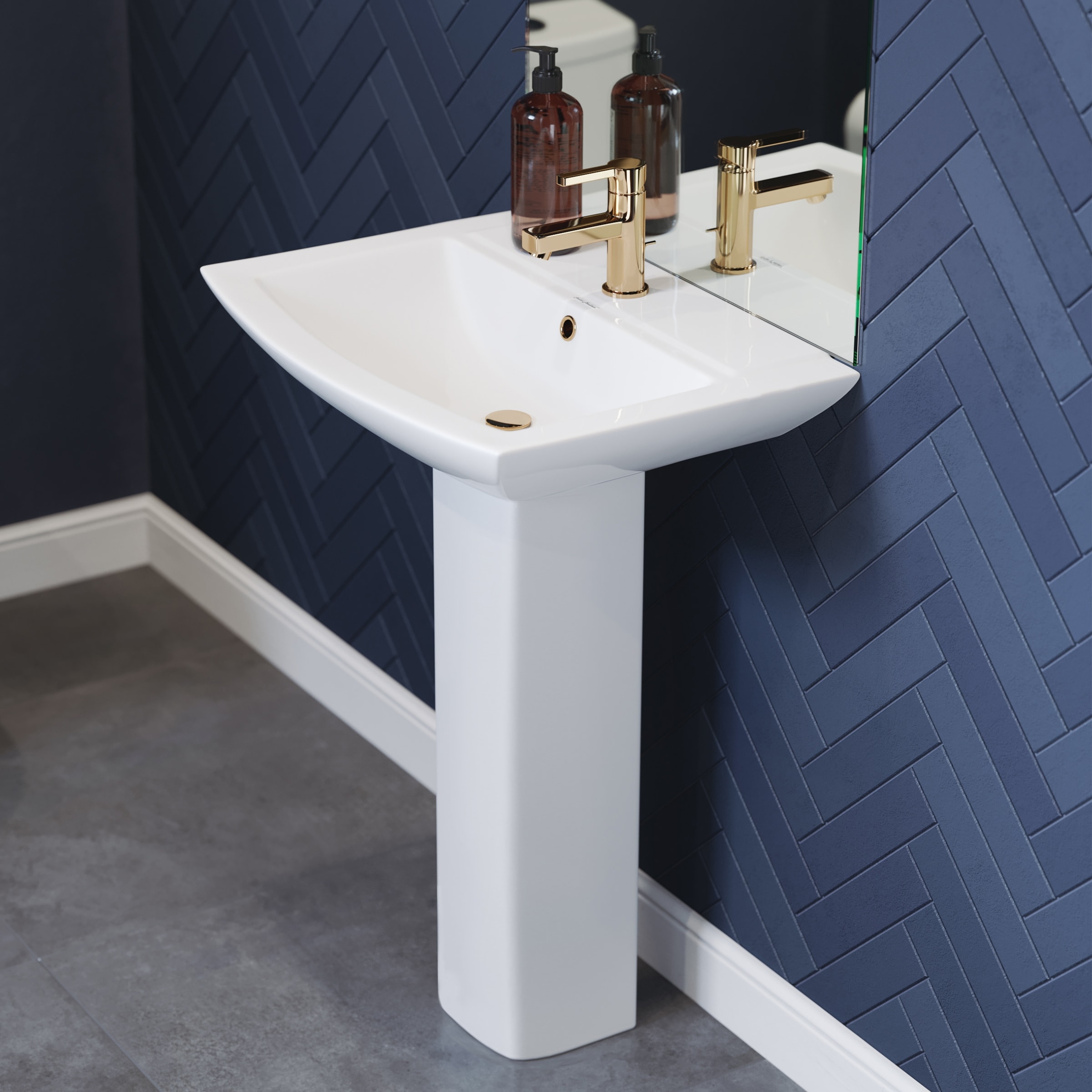 Swiss Madison Besancon Two-Piece Glossy White Rectangle Pedestal Sink - 18.5" x 24.5" x 33.5"