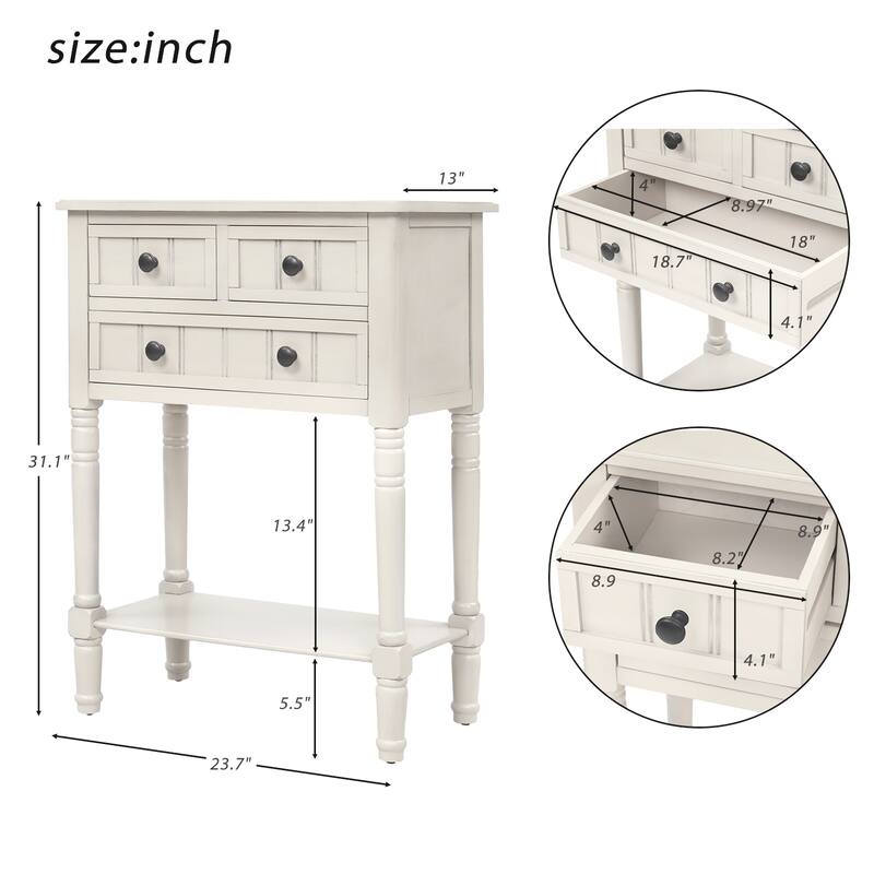 Narrow Console Table Slim Sofa Table with 3 Drawers and Bottom Shelf