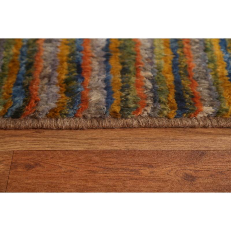 Hand Knotted Oriental 100% Wool Carpet Modern Stripe Multi-Colored Moroccan Area Rug - 13' 0'' X 9' 7''