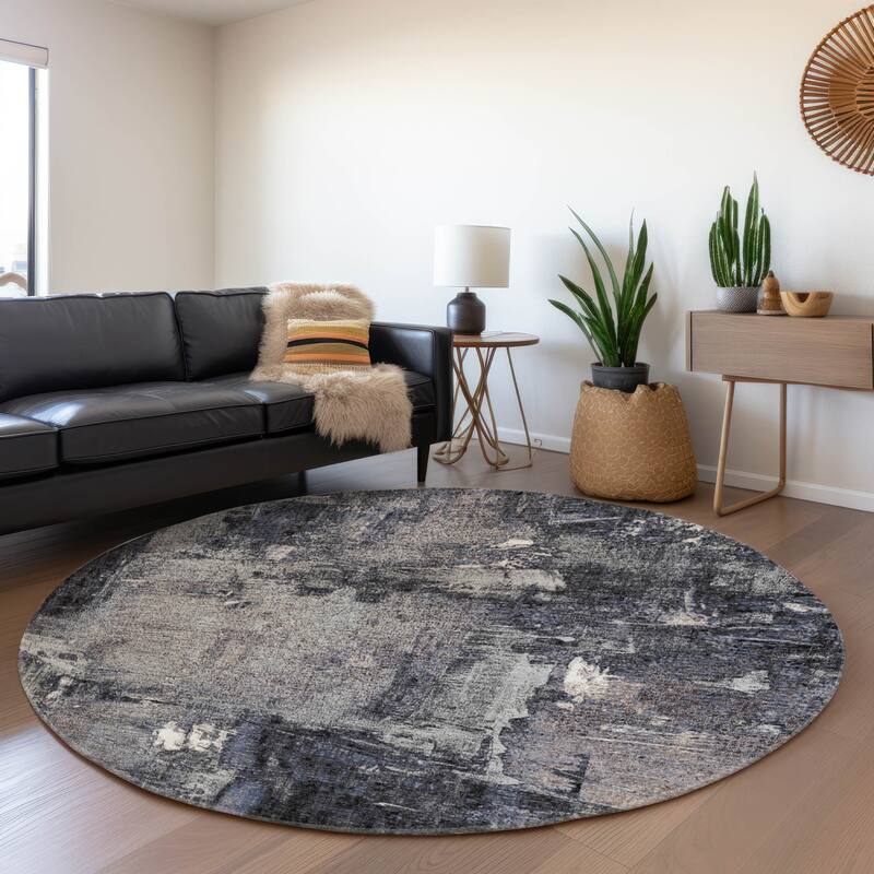 Premium Washable Super Soft Abstrct Flair Mayfield Rug - Charcoal - 8' x 8'
