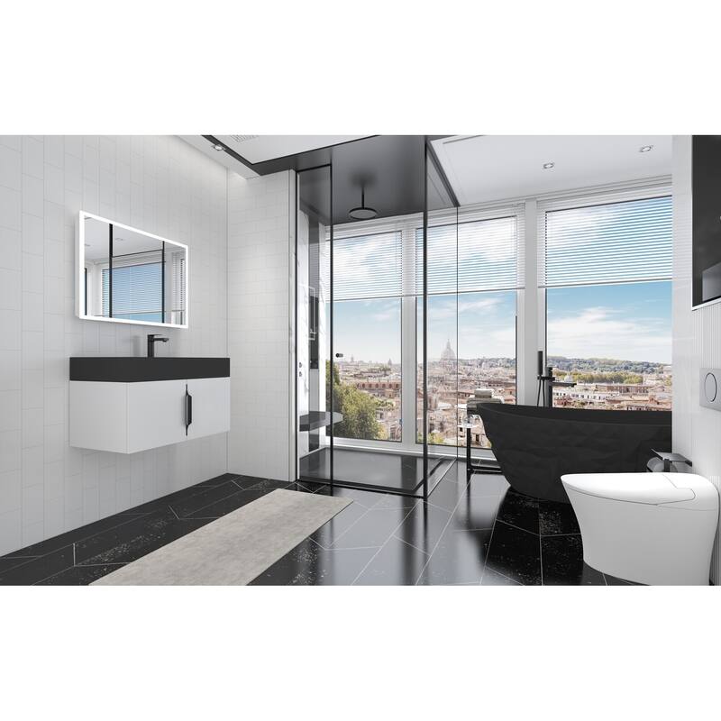 Amazon 30" Wall Mounted Bathroom Right Basin Vanity Set w/ Black Top