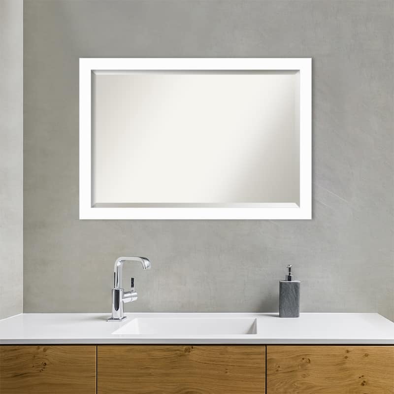 Basic Narrow Beveled Wood Framed Bathroom Vanity Wall Mirror