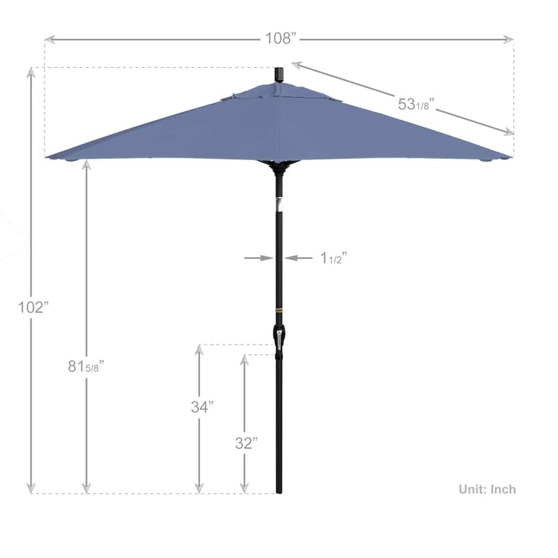 California Umbrella 9-foot Round Crank Lift, Push ButtonTilt, Black Frame Finish, Aluminum Patio Umbrella with Sunbrella Fabric