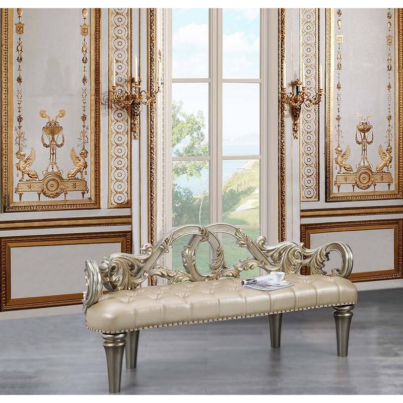 Faux Leather Upholstered Bench in Champagne and Gold