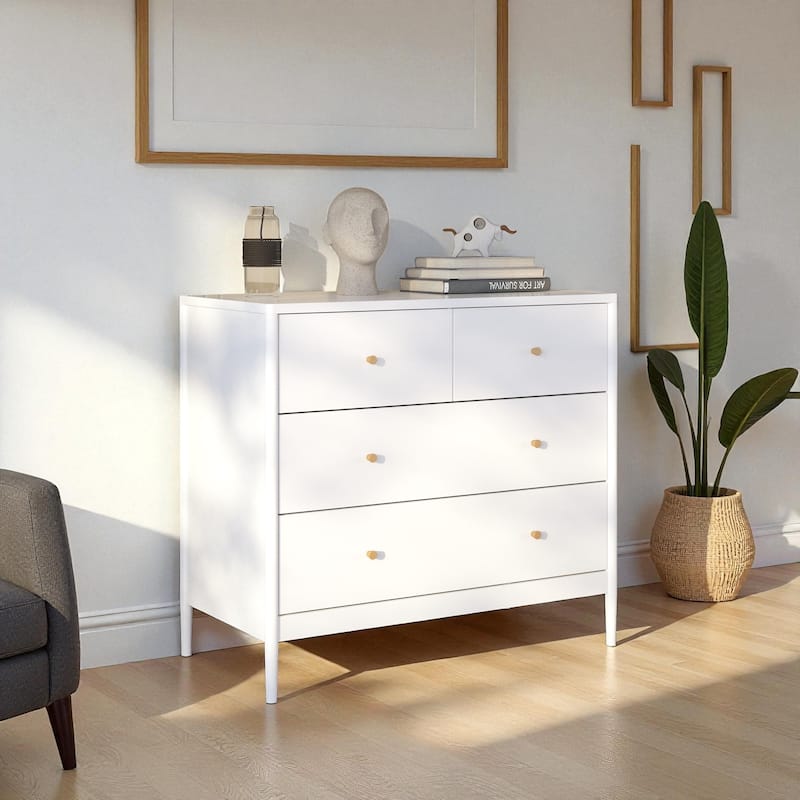 4-Drawer Kids Dresser Wooden Nursery Storage Cabinet Baby Bedroom Organizer Toddler Chest for Closet and Living Room