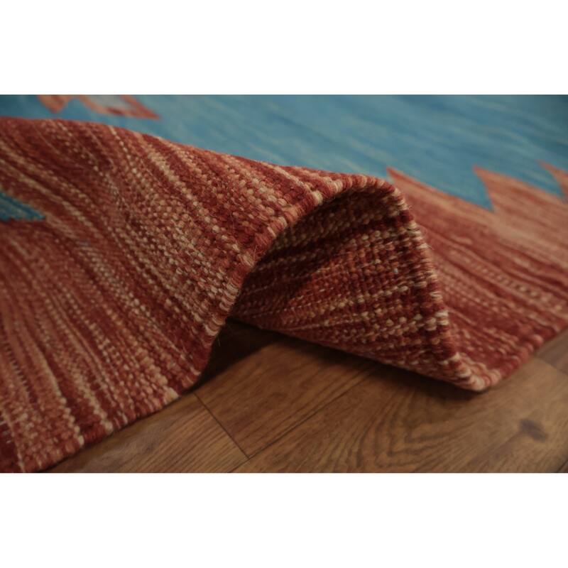 Hand Woven Oriental 100% Wool Carpet Southwestern Modern Navy Blue & Blues Kilim Area Rug - 10' 1'' X 8' 0''