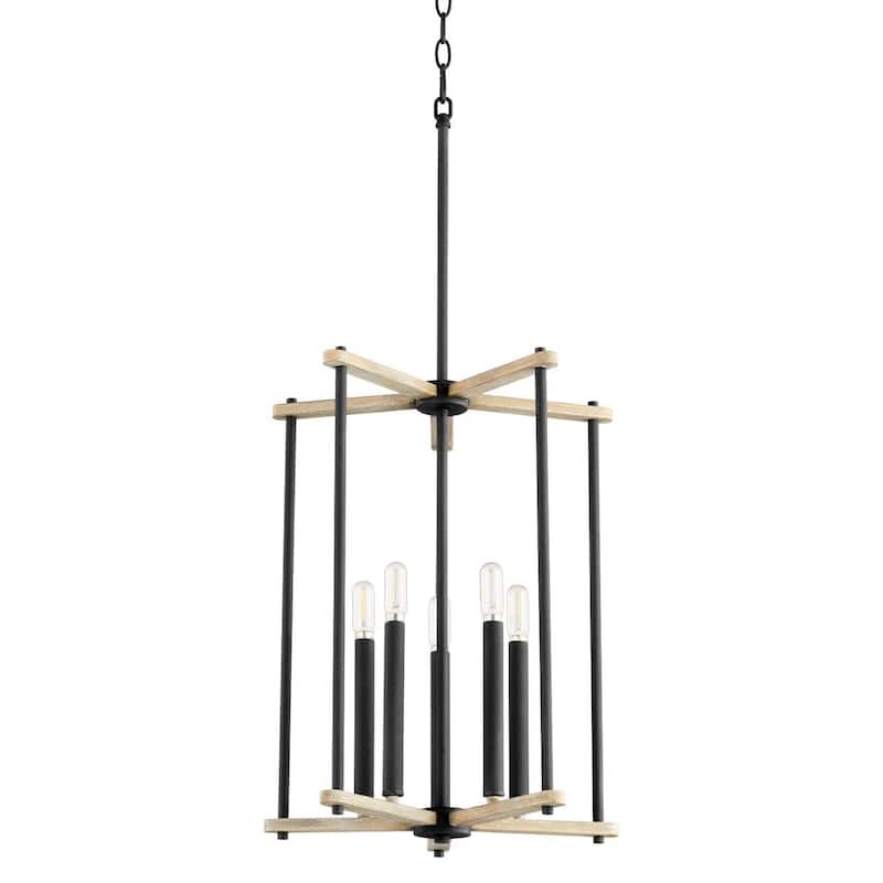 Quorum International 8134-5 Silva 5 Light 16" Wide Wood Pendant - Textured Black / Weathered Oak