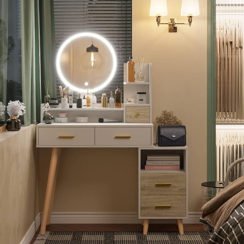 Makeup Vanity Desk 3 Color Touch Screen 5 Storage Drawers