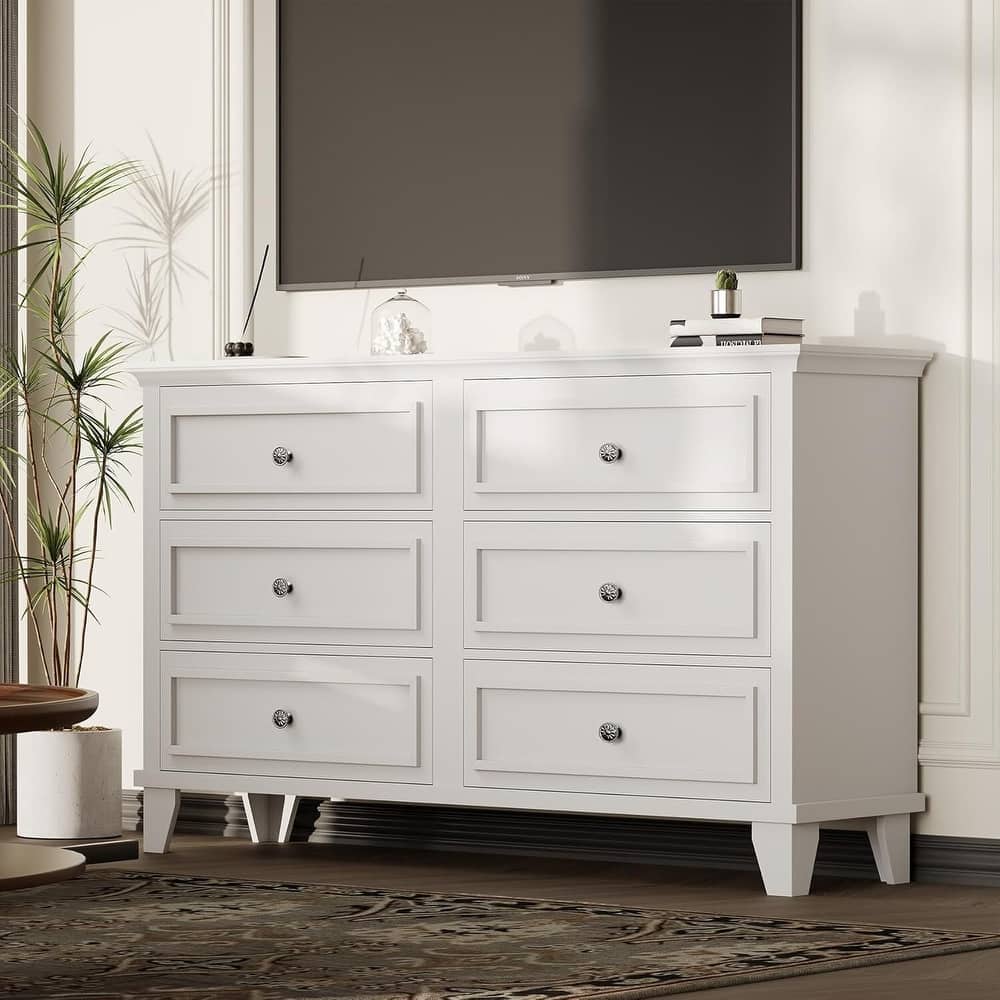 6 Drawer Dresser, Wooden Storage Chest of Drawers for Bedroom, Living Room, Hallway