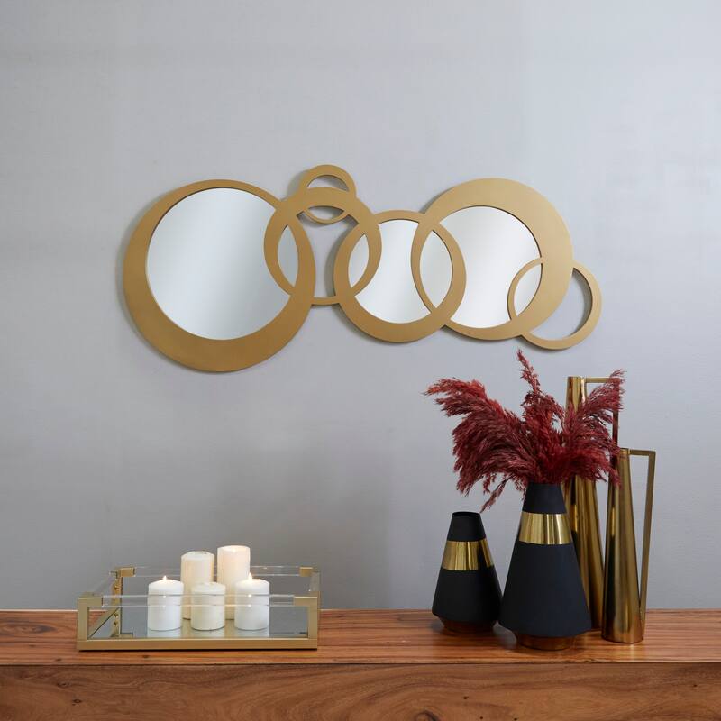 Wooden Geometric Circles Wall Mirror - Gold - Roche River Decor - 1"W x 56"L x 23"H
