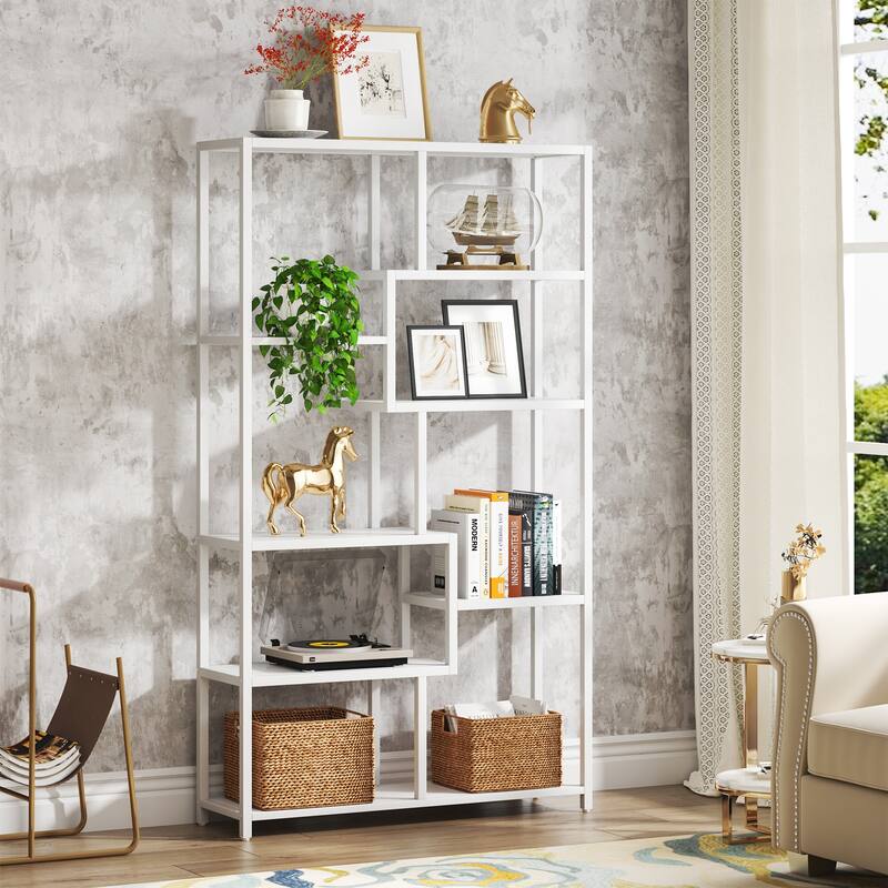 5 Tier Etagere Bookcase Bookshelf with 8-Open Shelves for Living Room