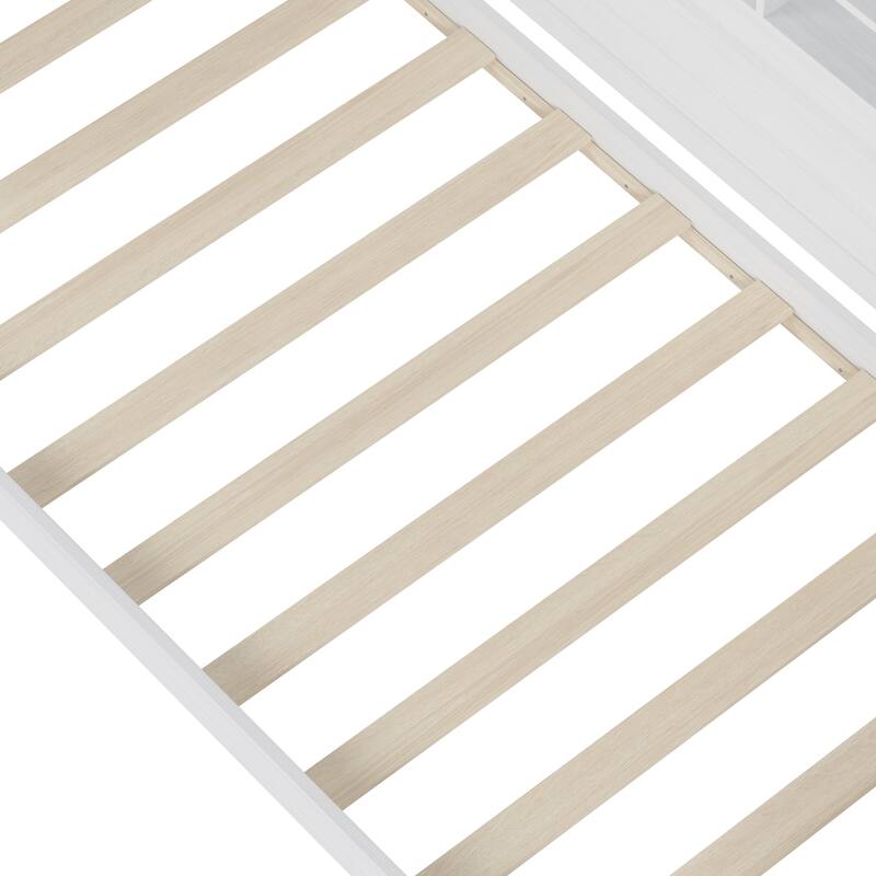 Roomfitters Daybed with Trundle, Storage Shelves and Desk, Wooden Multi-Functional Bed, Antique White