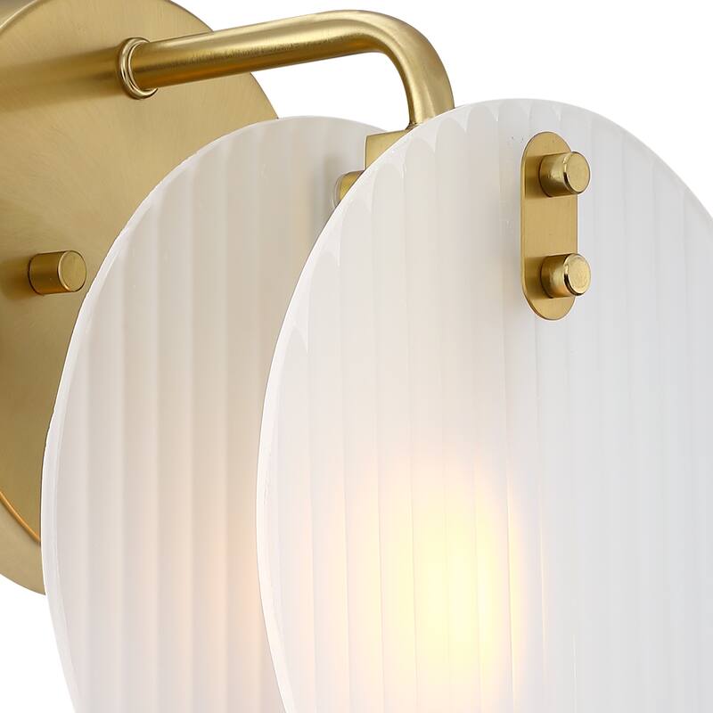 Sky Fall 8 in. 1-Light Brushed Gold Wall Sconce Light with Etched Fluted Glass Shade for Bathrooms
