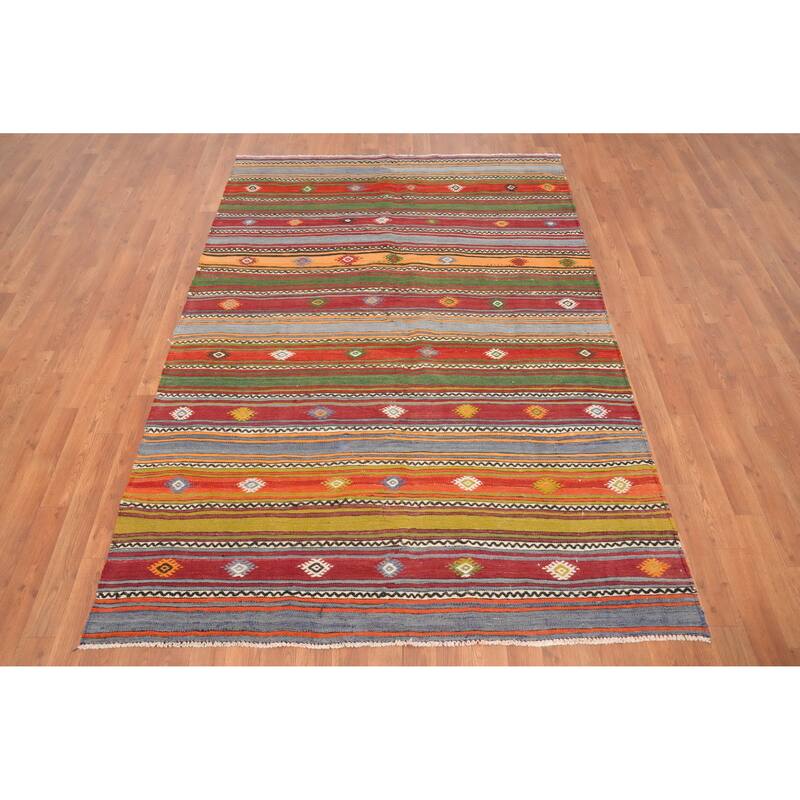 Hand Woven Oriental 100% Wool Carpet Southwestern Tribal Multi-Colored Kilim Area Rug - 7' 2'' X 4' 11''