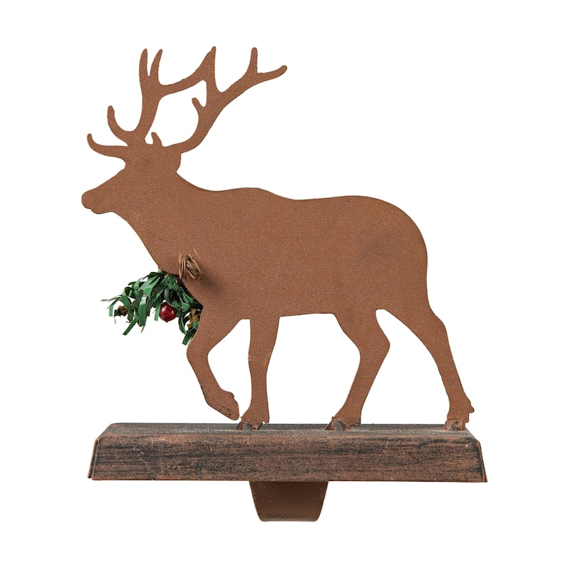 Glitzhome Wooden/Metal Red Truck Dachshund Reindeer Tree Stocking Holder Mantel Ornament for Christmas