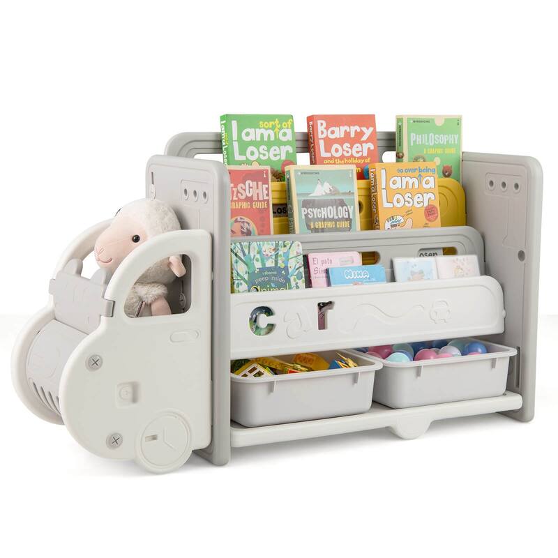 Costway 3-Tier Kids Toy Storage and Bookshelf with 2 Storage Boxes - See Details