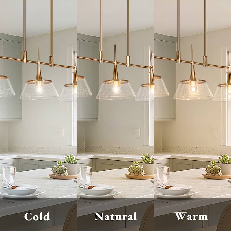 Mola Modern Gold 3-Light Chandelier Seeded Glass Pendant for Kitchen Island Dining Room