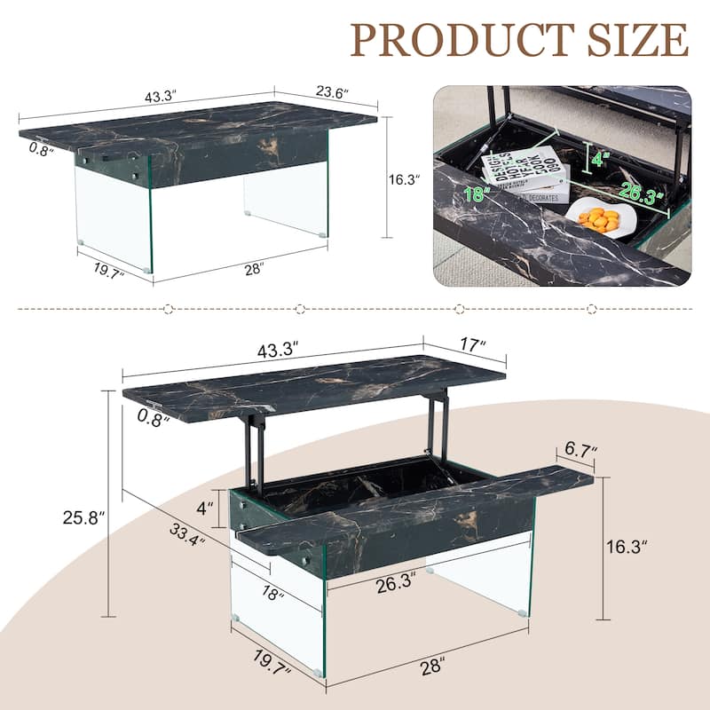 Modern Multifunctional Lift Coffee Table with Storage Space, Non-slip Feet and Lift Top, for Living Room