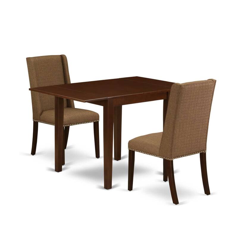 HomeStock 3-Piece Mahogany Finish Rectangular Solid Wood Top with Dropleaf Dining Table Set