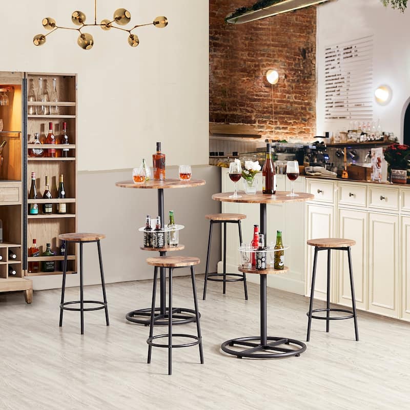 VECELO Bar Table Set, Round Bistro Bar Table Wooden Top, Sturdy Metal Frame with Pedestal, Set of 1/3
