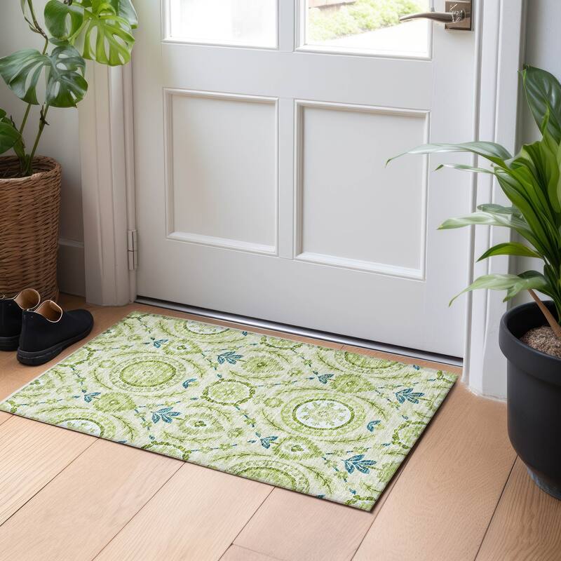 Premium Washable Super Soft Boho Global Mayfield Rug - Aloe - 1' 8" x 2' 6"