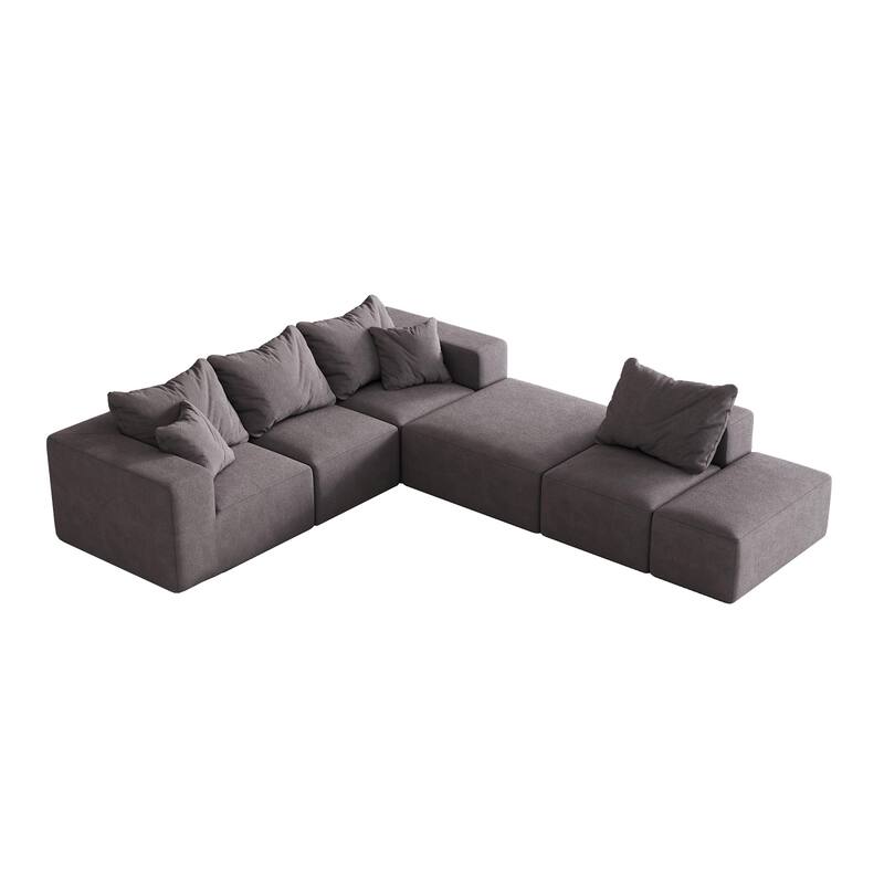 Upholstered Sectional Boneless Couch Set,Modular 132" L Shaped Sectional With 6 Pillows,Free Combination Sofa Couch
