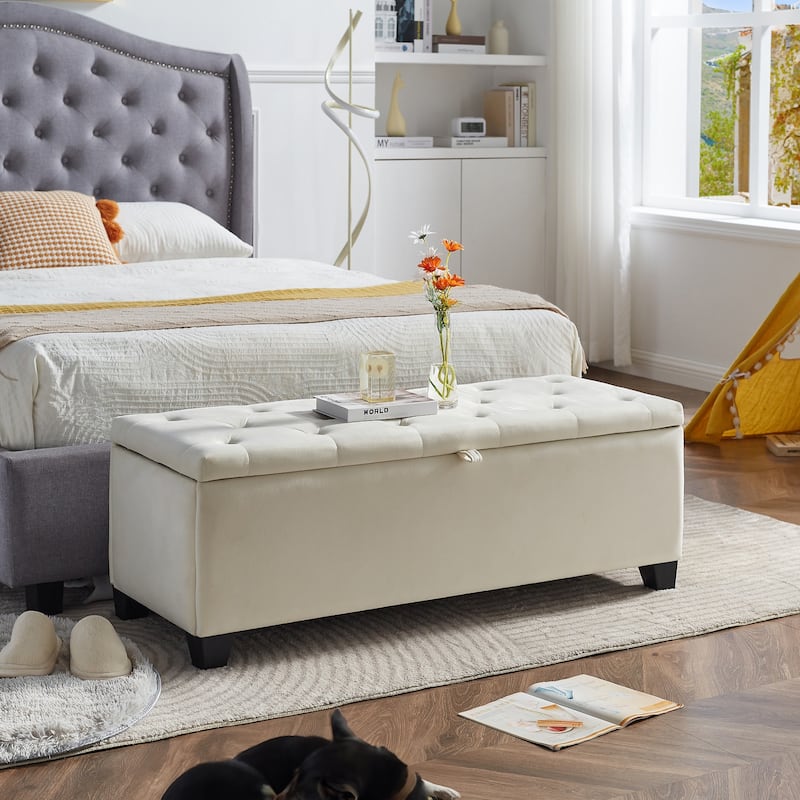 Large Velvet Ottoman Bench - Soft Upholstery, Easy Assembly, Modern Design