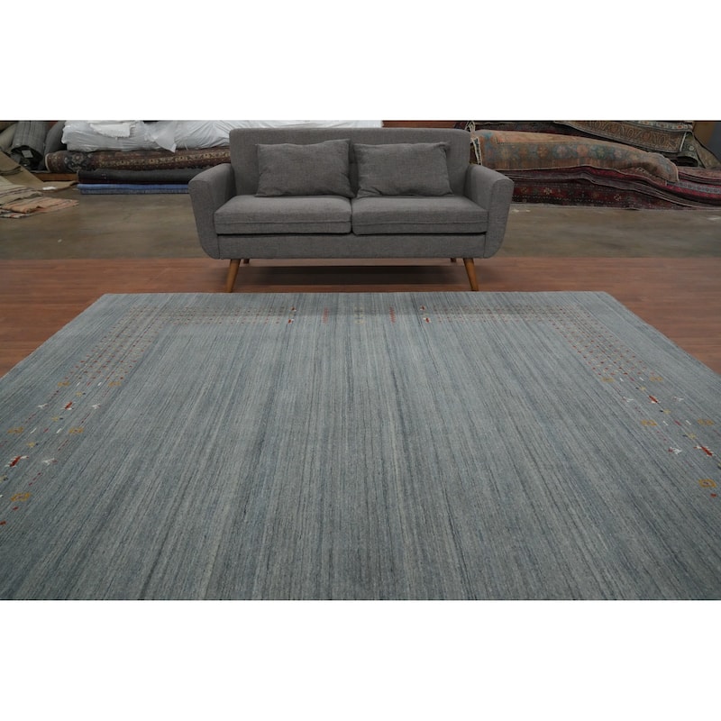 Hand Knotted Oriental 100% Wool Carpet Tribal Animal Pictorial Greys & Charcoal Gabbeh Area Rug - 9' 1'' X 9' 0''