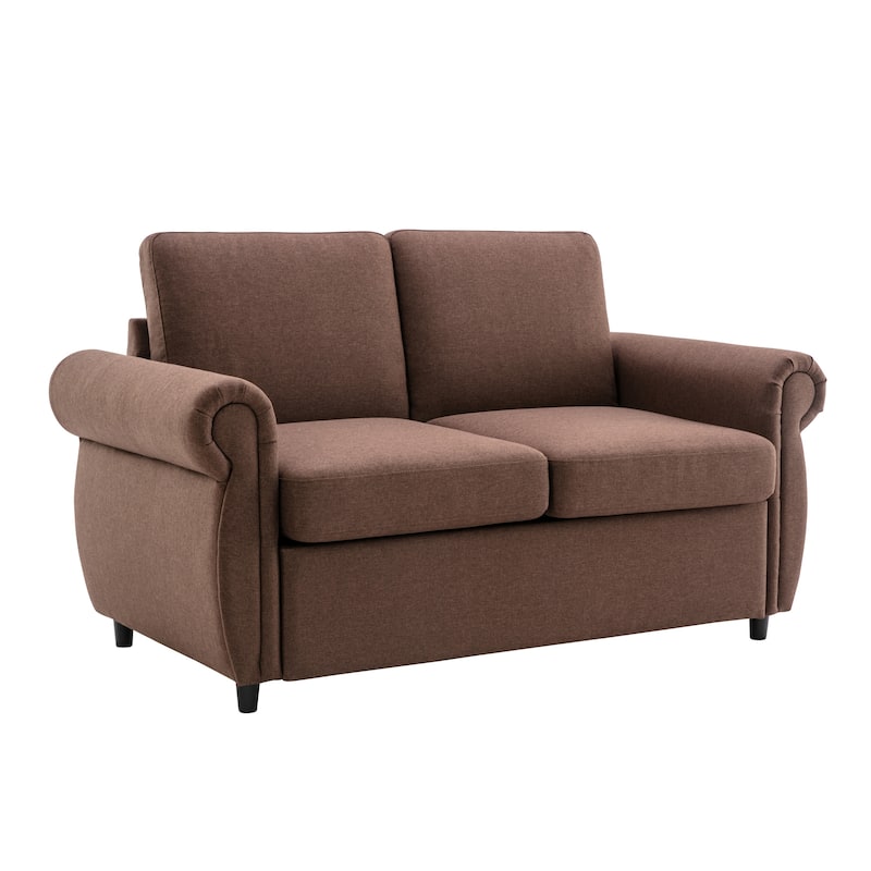 Pull Out Loveseat Sofa Convertible Sleeper Love Seat Bed with Mattress and 2 USB Ports Tufted Couch Round 2-seat Armchair