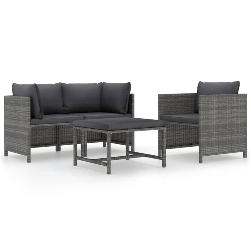 vidaXL Patio Lounge Set Sectional Sofa with Cushions Solid Teak Wood PE Rattan - 4 Piece 23.6" x 23.6" x 23.6"