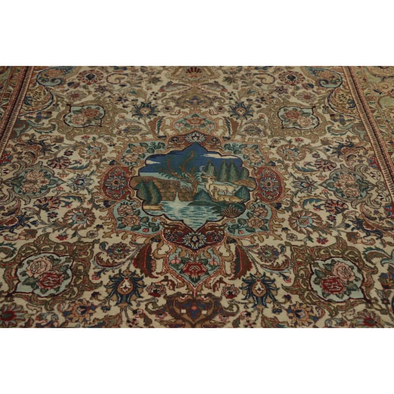 Hand Knotted Oriental 100% Wool Carpet Traditional Floral Beige & Ivories Tabriz Area Rug - 9' 4'' X 6' 0''