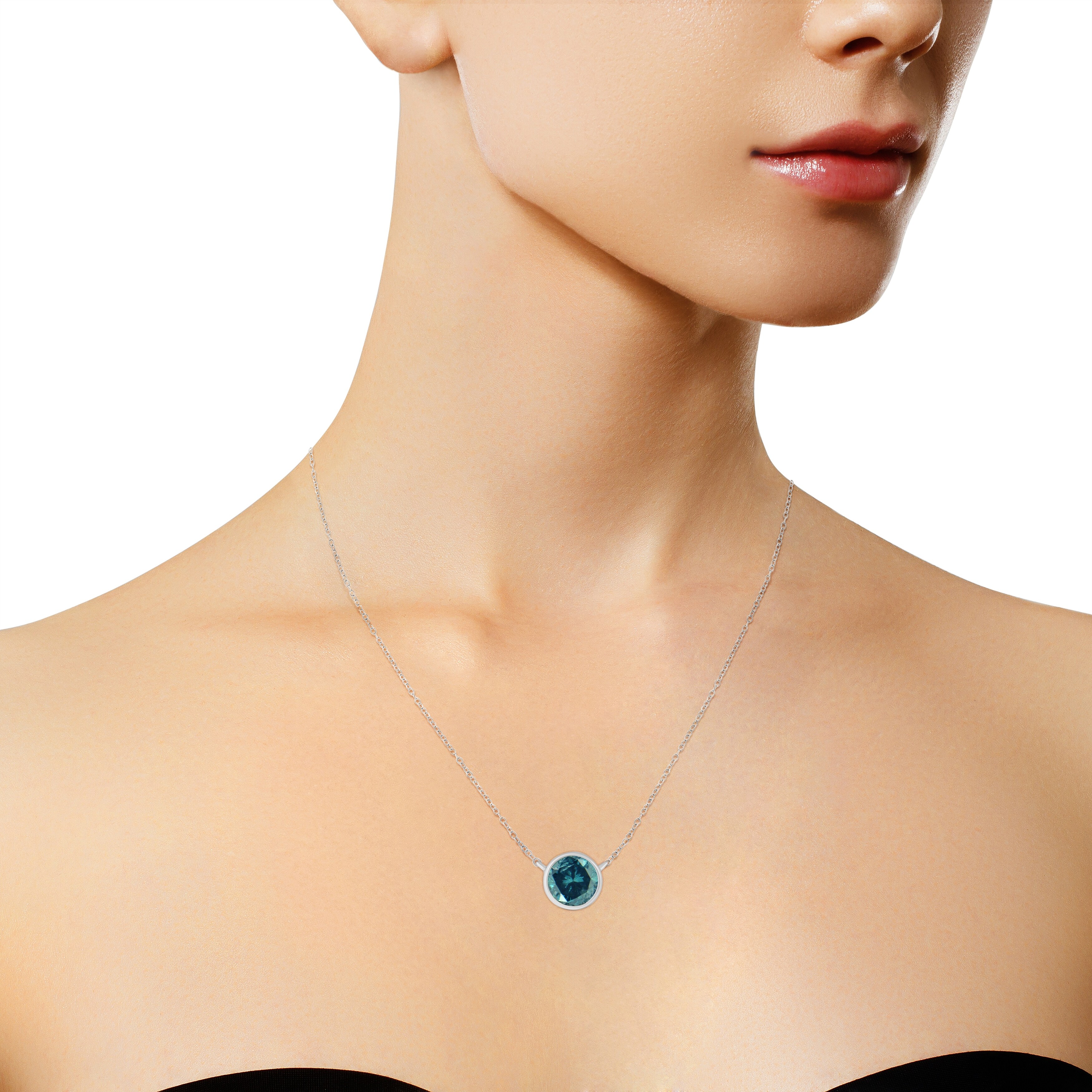 18 925 Sterling Silver Chain with Blue Topaz Quartz Pear Bezel Gemstone Necklace