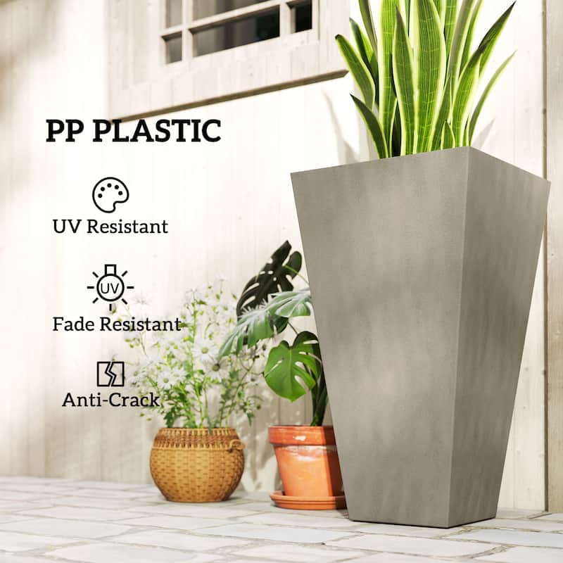 Outsunny 28" Tall Plastic Flower Pot, Set of 3, Large Outdoor & Indoor Plastic Garden Planters, for Entryway, Patio, Yard