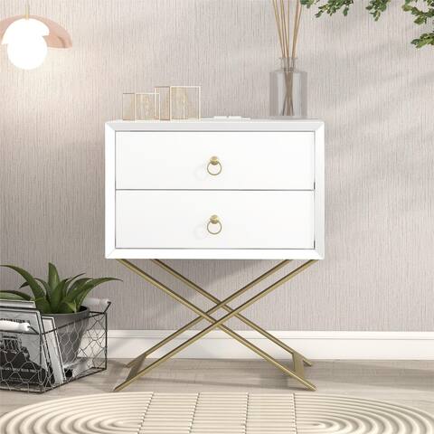 Nestfair White Nightstand with 2 Drawers and USB Charging Ports
