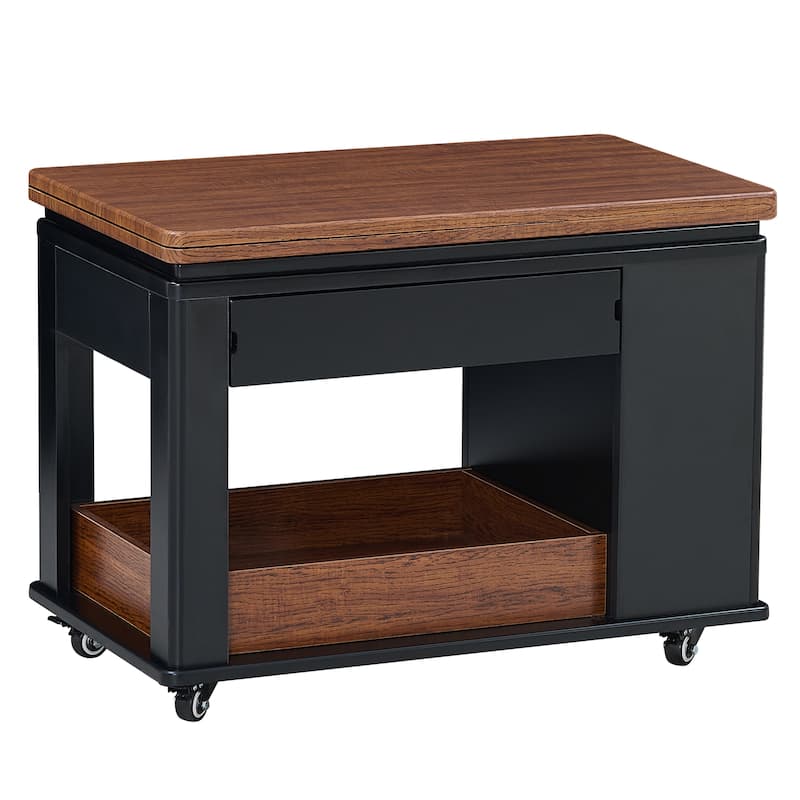 27.6" Modern Multi-Function Coffee Table/Side Table with Foldable Top & Casters, Multi-tier storage