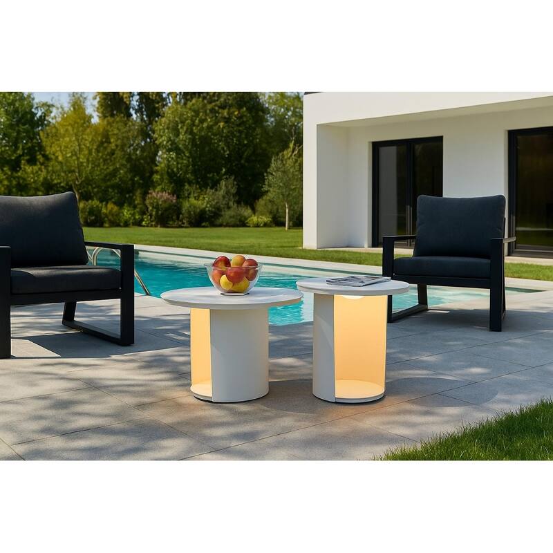 Renava Onza Outdoor White End Table w/ Solar Light